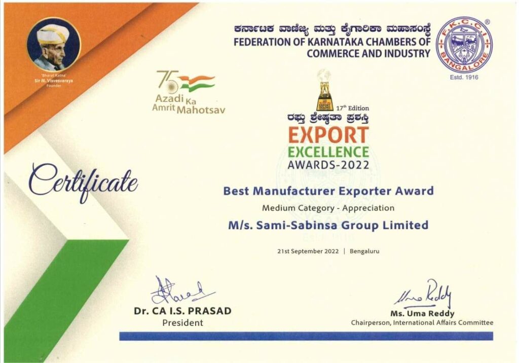 Sami-Sabinsa honoured with “Best Manufacturer Export Award 2022” by FKCCI